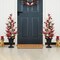 Set of 2 36"H Patriotic / Americana Lighted Berry and Stars Urn Porch Trees, 20 Warm White Lights with timer